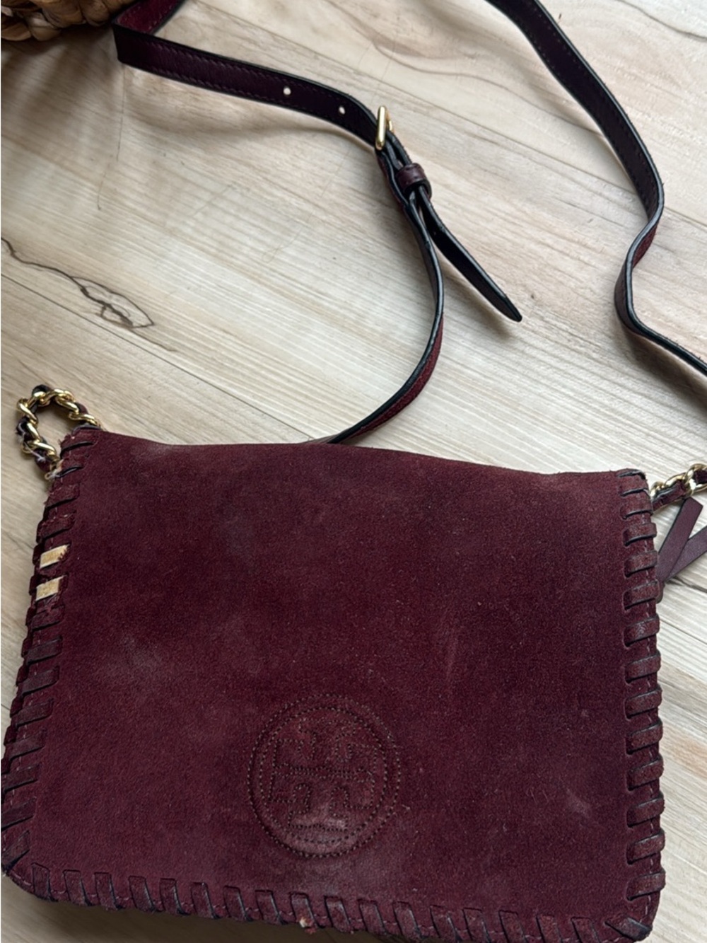 Women’s Suede Crossbody Bag in Burgundy by Tory Burch
